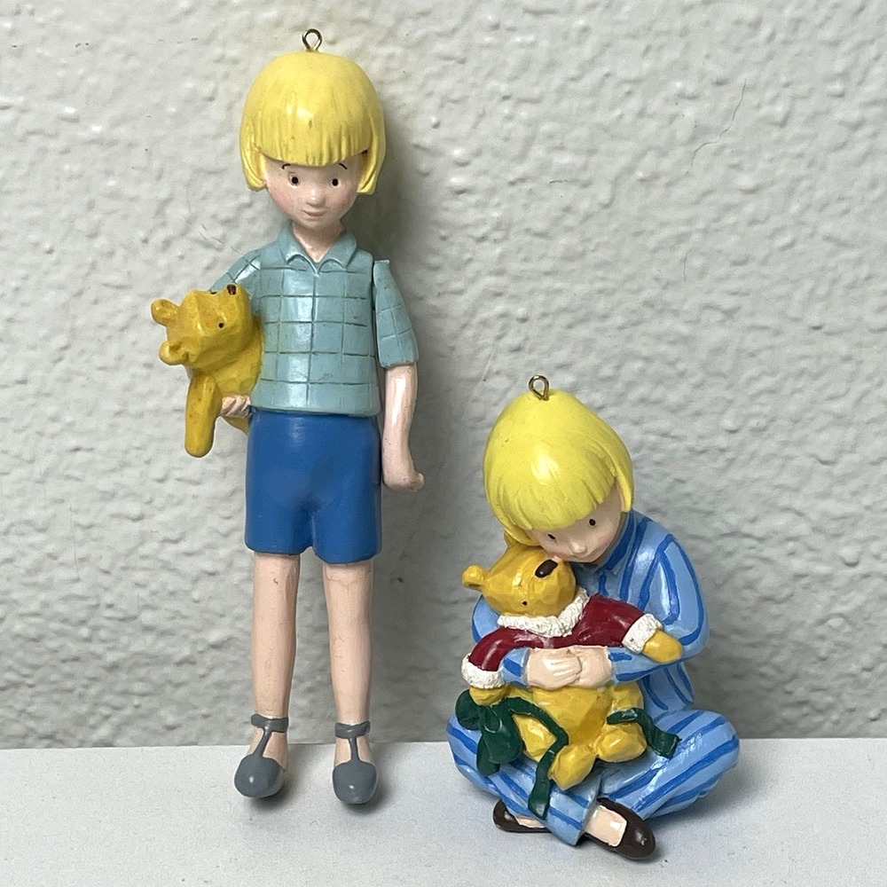 Vintage 1998 Disney Classic Pooh Christopher Robin Christmas Ornaments Lot of 2